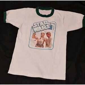Vintage 1977 Star Wars C3PO Luke Skywalker Darth T Shirt Size MEDIUM Movie Promo